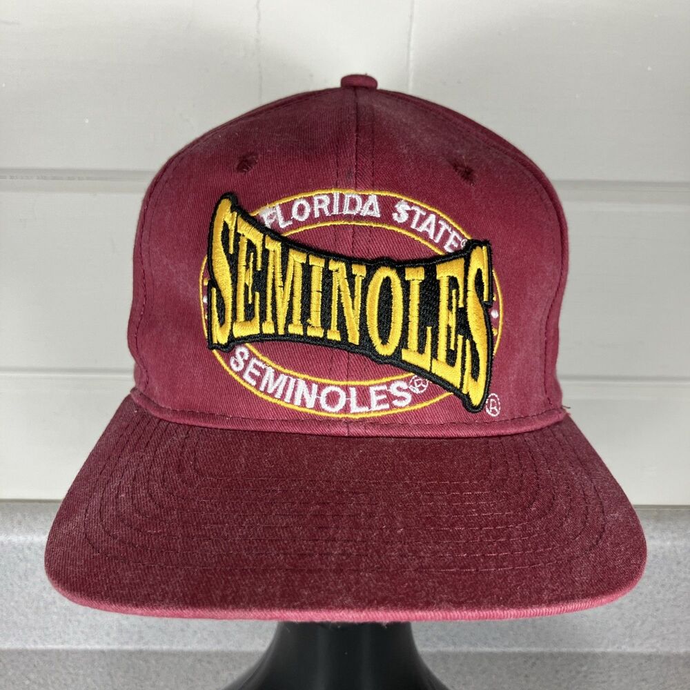 Vtg 90s FSU Hat Cap Spellout Florida State Seminoles Big Logo Noles Snapback 80s